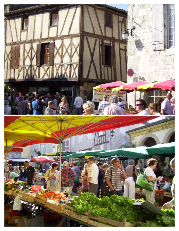 Markets scenes in Issigeac, South Western France