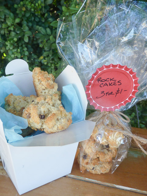 rock cakes packaged up to be sold at a school fete
