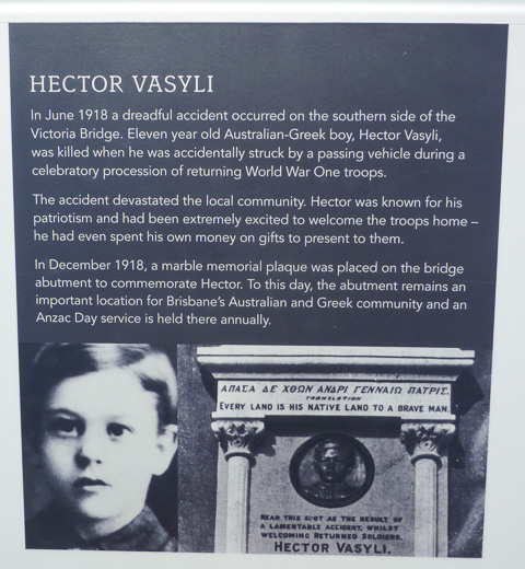 Plaque commemorating a yound boy at the Victoria Bridge Abutment