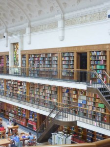 NSW State Library Reading Room lined with books from floor to ceiling