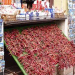 Paprika Chillis & Souvenir Dolls at Budapest Central Market in Hungary