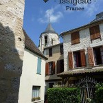 Steetscape with winding lanes and medieval buildings in the small town of Issigeac in South-West France.