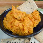 Roasted Carrot & Cumin Dip in a bowl with lavosh crackers