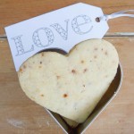 Pecan Praline Shortbread Biscuit with heart shaped biscuit cutter &printed notelet with the word 'love'