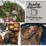 four pictures of steak and salads from Woolly Mammoth Alehouse